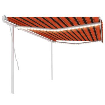 Manual Retractable Awning with LED - 5x3m Orange & Brown