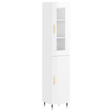 Stylish Highboard High Gloss White - 34.5x34x180 cm