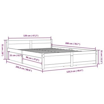 Stylish White Bed Frame with Drawers 120x200 cm