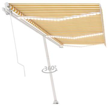 Manual Retractable Awning with LED - Yellow & White 600x350 cm