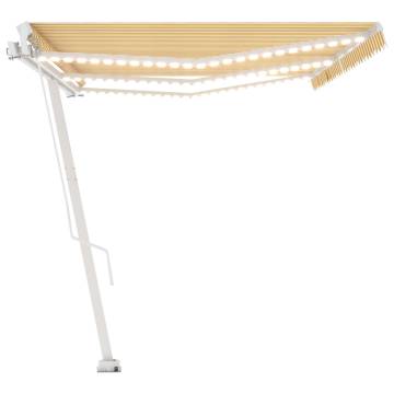 Manual Retractable Awning with LED - Yellow & White 600x350 cm