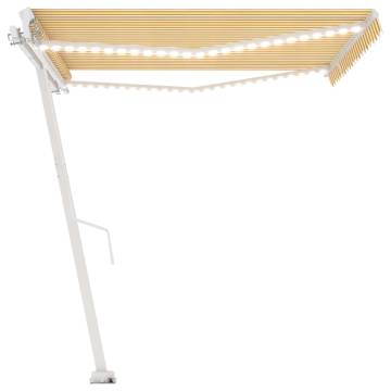 Manual Retractable Awning with LED - Yellow & White 450x350 cm