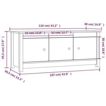 White Shoe Cabinet 110x38 cm - Solid Pine Wood Storage