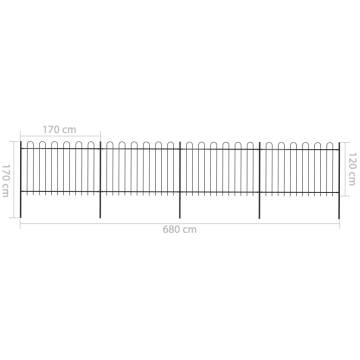 Elegant Garden Fence with Hoop Top - 6.8x1.2m Black Steel