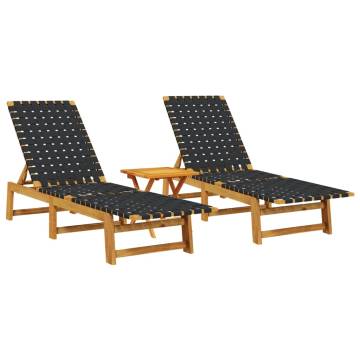 Sun Loungers Set - 2 Pcs with Table in Black Acacia Wood