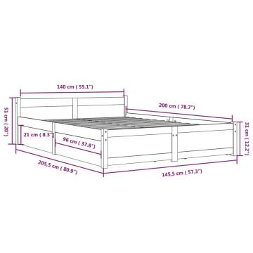 Bed Frame with Drawers White 140x200 cm - Modern & Practical