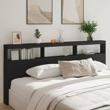 Stylish Black Headboard Cabinet with LED - 220x17x102 cm