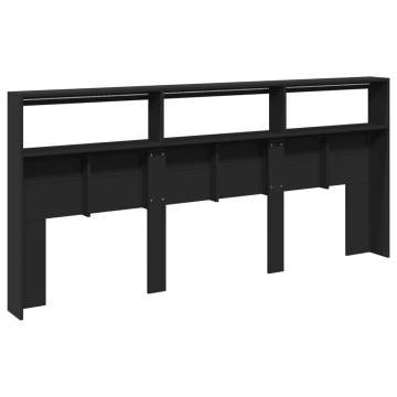 Stylish Black Headboard Cabinet with LED - 220x17x102 cm