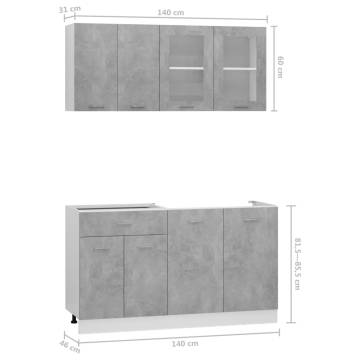 4 Piece Kitchen Cabinet Set - Concrete Grey - Hipomarket