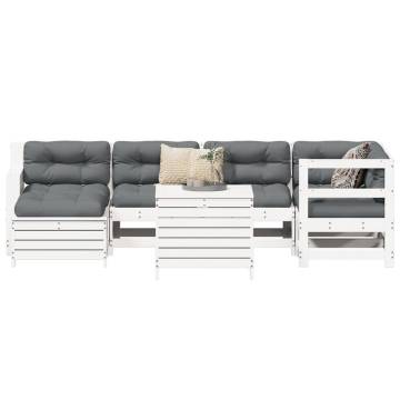 7 Piece Garden Sofa Set - White Solid Wood Pine | Hipo Market