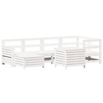 7 Piece Garden Sofa Set - White Solid Wood Pine | Hipo Market