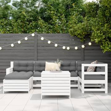 7 Piece Garden Sofa Set - White Solid Wood Pine | Hipo Market