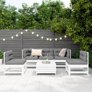 6 Piece Garden Sofa Set - White Solid Pine Wood | HipoMarket