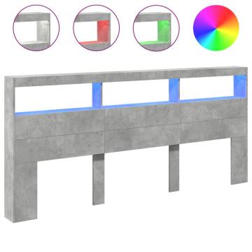 Stylish LED Headboard Cabinet in Concrete Grey - 220x17x102 cm