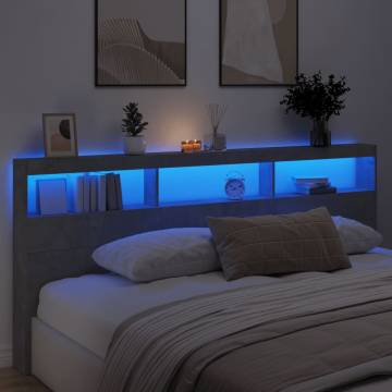 Stylish LED Headboard Cabinet in Concrete Grey - 220x17x102 cm