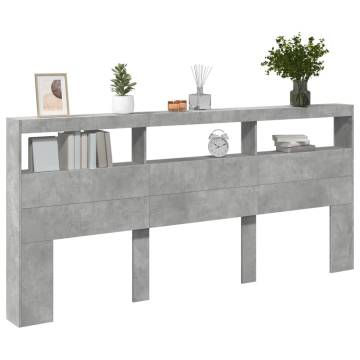 Stylish LED Headboard Cabinet in Concrete Grey - 220x17x102 cm