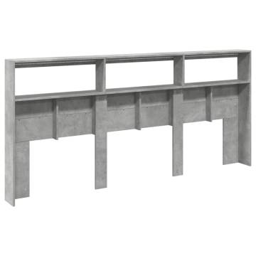 Stylish LED Headboard Cabinet in Concrete Grey - 220x17x102 cm