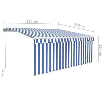 Manual Retractable Awning 3.5x2.5m - Blue & White | HipoMarket