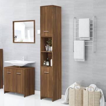 Stylish Brown Oak Bathroom Cabinet - 30x30x183.5 cm