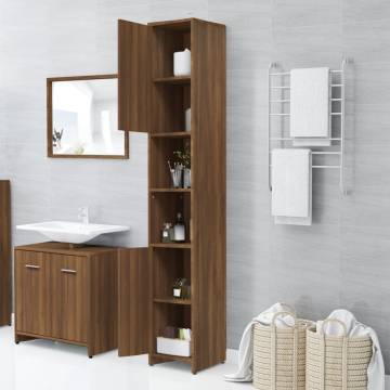 Stylish Brown Oak Bathroom Cabinet - 30x30x183.5 cm