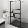 Walk-in Shower Wall with Shelf Black 115x195 cm ESG Glass