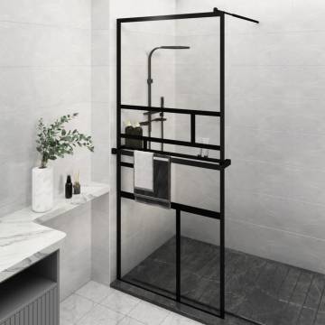 Modern Walk-in Shower Wall with Shelf - 90x195 cm Black