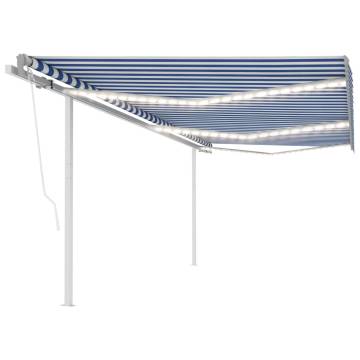 Manual Retractable Awning with LED - Blue & White 6x3 m