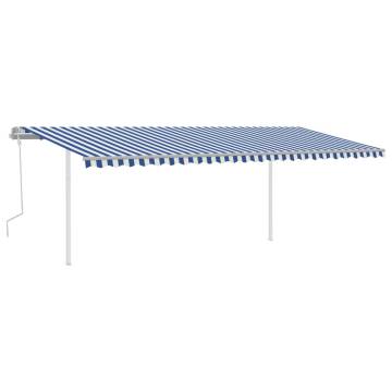 Manual Retractable Awning with LED - Blue & White 6x3 m