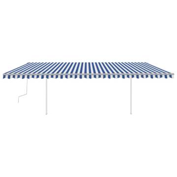 Manual Retractable Awning with LED - Blue & White 6x3 m