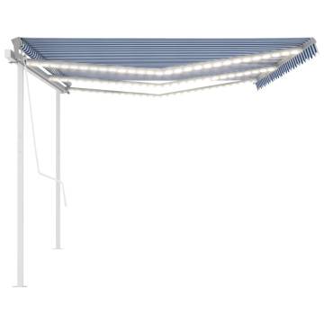 Manual Retractable Awning with LED - Blue & White 6x3 m