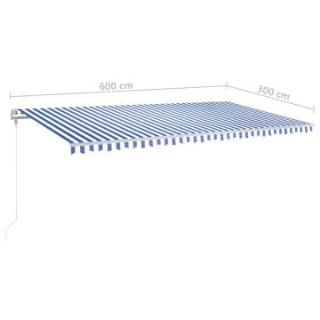 Manual Retractable Awning with LED - Blue & White 6x3 m