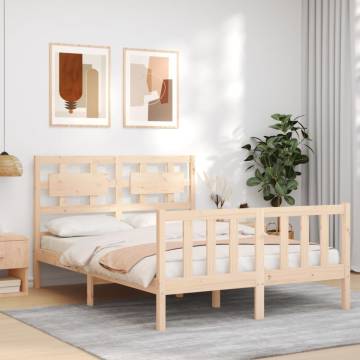 Small Double Bed Frame with Headboard - Solid Wood Design