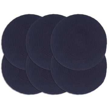 Handmade Navy Blue Round Cotton Placemats | 6 pcs