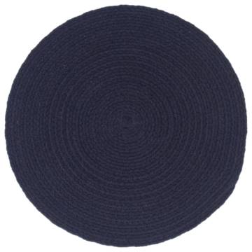 Handmade Navy Blue Round Cotton Placemats | 6 pcs