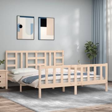 Solid Pine Super King Bed Frame 180x200 cm with Headboard | Hipo Marke