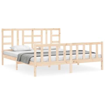 Solid Pine Super King Bed Frame 180x200 cm with Headboard | Hipo Marke