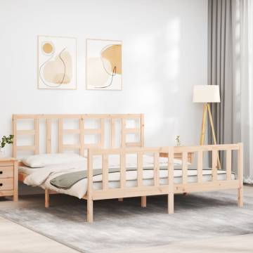 Solid Pine Super King Bed Frame 180x200 cm with Headboard | Hipo Marke