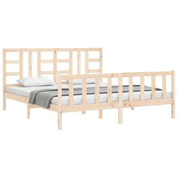 Solid Pine Super King Bed Frame 180x200 cm with Headboard | Hipo Marke