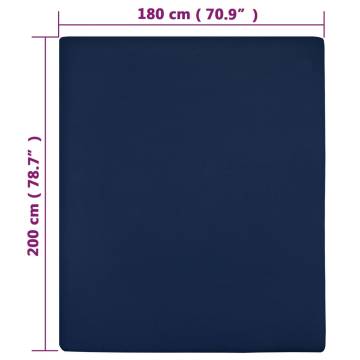 Navy Blue Jersey Fitted Sheets - 2 pcs 180x200 cm Cotton