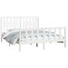 White Solid Wood Bed Frame with Headboard - King Size 150x200 cm