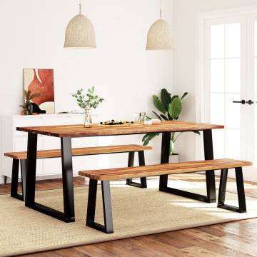 3 Piece Dining Set with Live Edge Solid Wood Acacia | Hipo Market