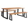 3 Piece Dining Set with Live Edge Solid Wood Acacia | Hipo Market