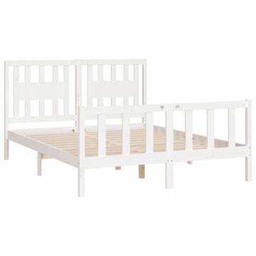 White Solid Wood Bed Frame with Headboard - King Size 150x200 cm