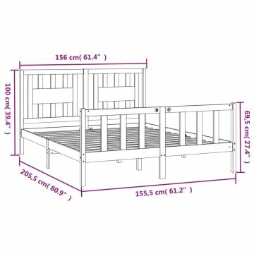 White Solid Wood Bed Frame with Headboard - King Size 150x200 cm