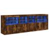 Modern Sideboard with LED Lights - Smoked Oak 202x37x67 cm