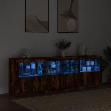 Modern Sideboard with LED Lights - Smoked Oak 202x37x67 cm