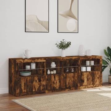 Modern Sideboard with LED Lights - Smoked Oak 202x37x67 cm