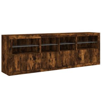 Modern Sideboard with LED Lights - Smoked Oak 202x37x67 cm