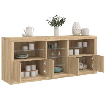 Modern Sideboard with LED Lights - Sonoma Oak 181.5x37x67 cm