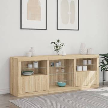 Modern Sideboard with LED Lights - Sonoma Oak 181.5x37x67 cm